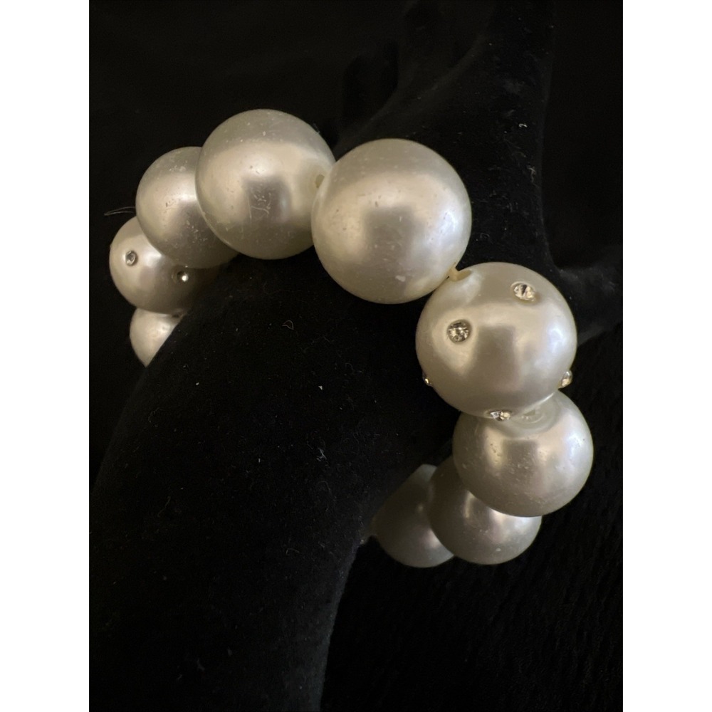 Stretch Bracelet Faux Large Pearls W/ Rhinestone Accents Bridal Wedding